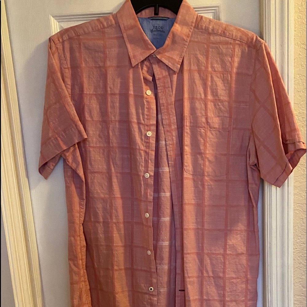 Izod Saltwater Shirt Mens L Plaid Short Sleeve
